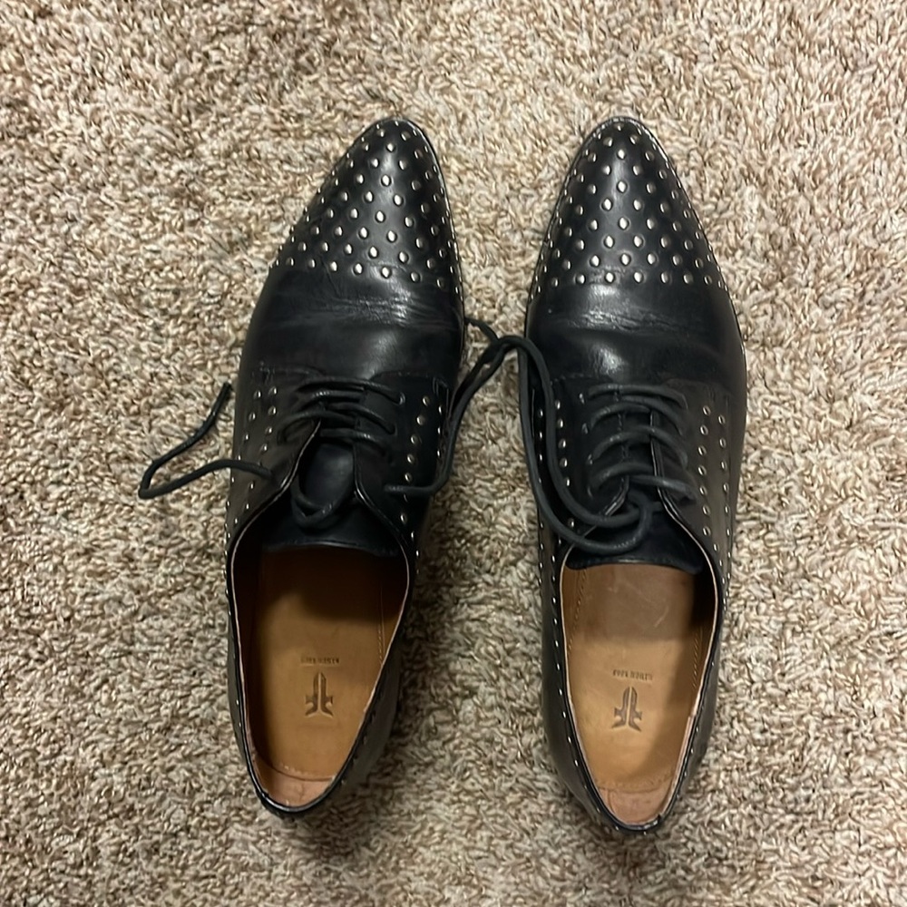 Frye studded black leather lace up loafers!